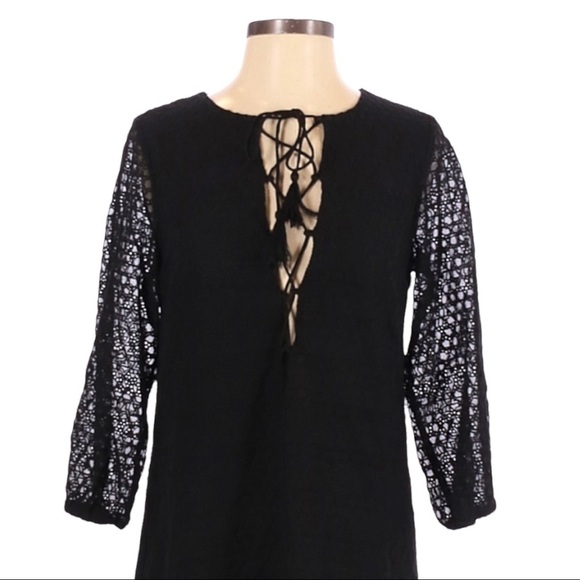 🌺 Little White Lies Urban Outfitters Ffion Black Lace Up Cover Up Dress Size XS - Picture 3 of 11